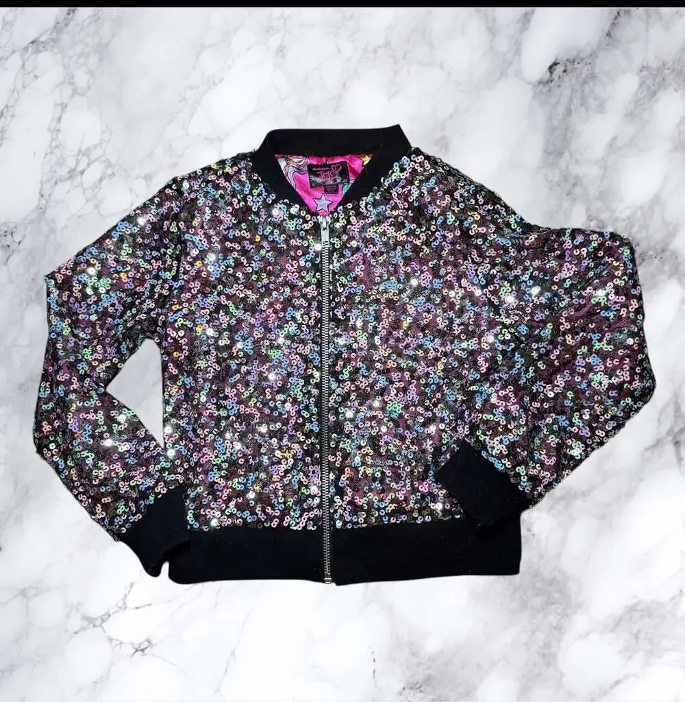 JoJo Siwa Girls Sequin Bomber Jacket Unicorn Pink Satin Nickelodeon Size‎ 4/5